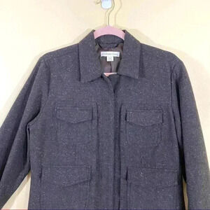 Coldwater Creek Chocolate Brown Collared Wool Safari Tweed Zip Blazer Jacket (S)